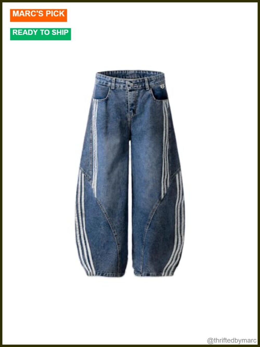 Y2K Baggy Barrel Jeans with Contrast Stripes Unisex Streetwear